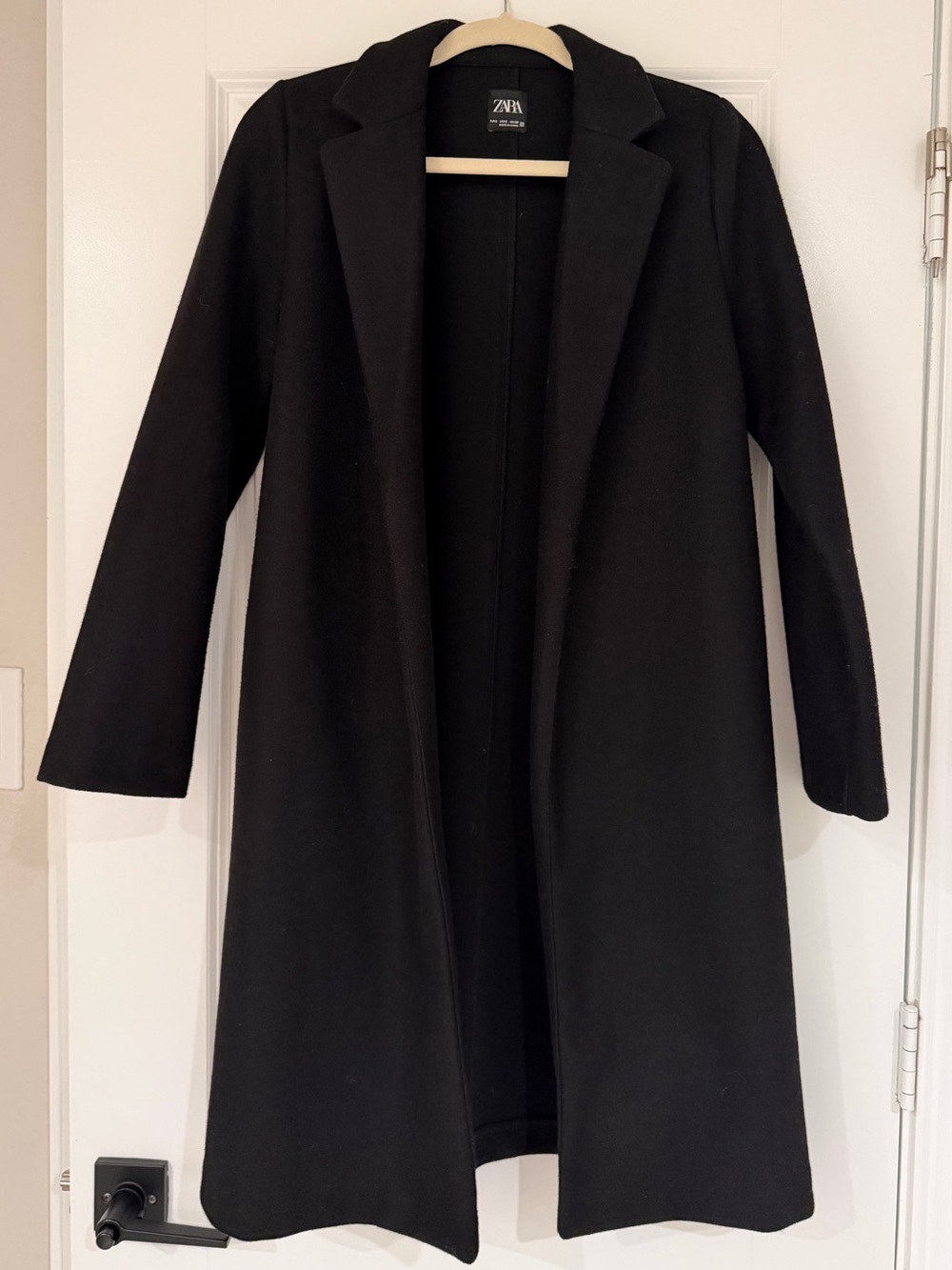 Zara Black Long Pull On Coat with Tailored Lapel